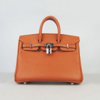 Hermes Birkin 25Cm Handbag Orange Silver